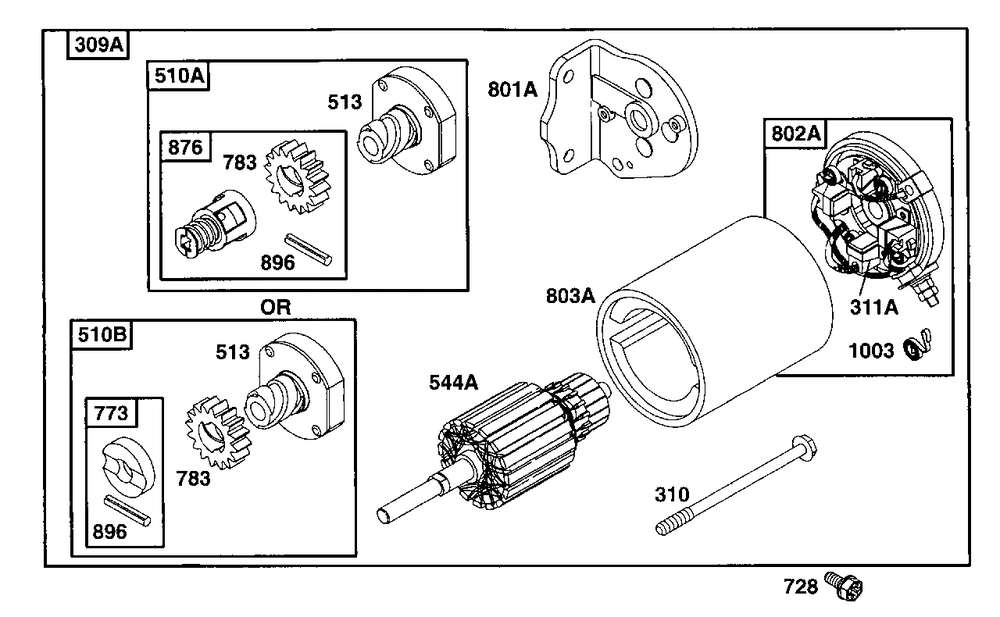 Electric Starter 2 Diagram and Parts List for 254422-0123-XX  Briggs and Stratton Engine